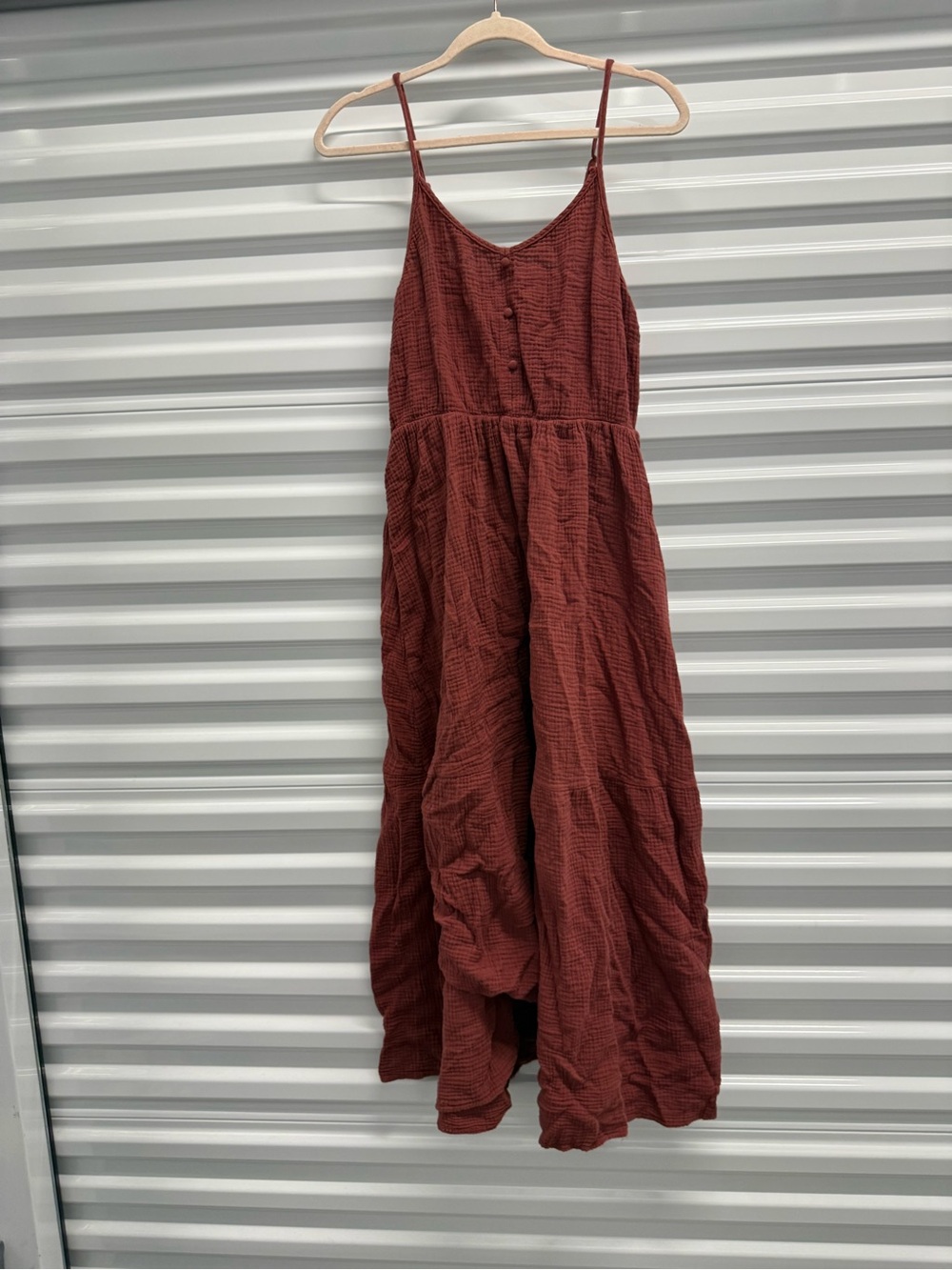 Steven Madden gauze Brick Red Textured Spaghetti-Strap Maxi Dress large
